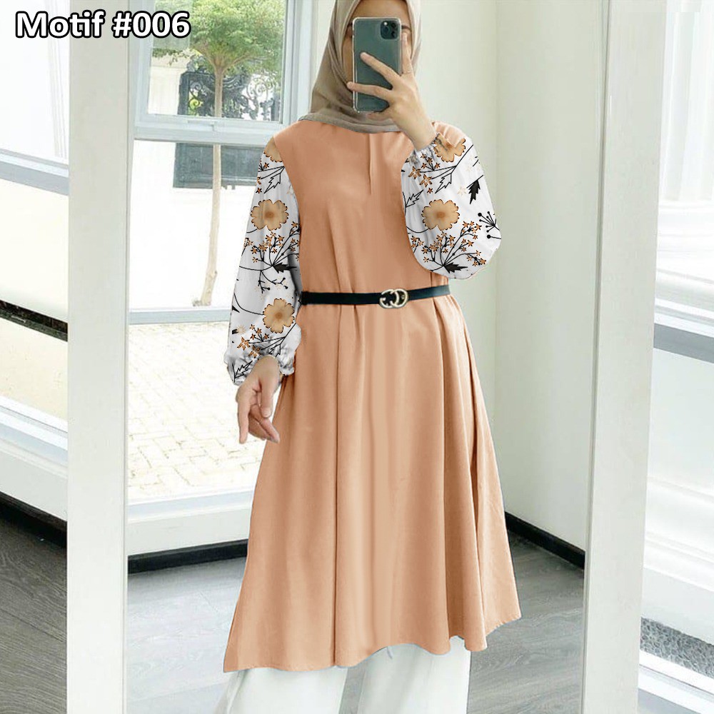 Tunik Jumbo - Gamis Wanita Kekinian - Baju Atasan Wanita - Bungaz Motif Gabungan - Lexoir-Bungaz 006 Mocca