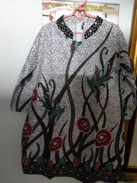 Tunik Batik Batikwanita Batiktunikbatik B021 Lengan 7/8 Serut Resleting Belakang Baju Wanita Atasan