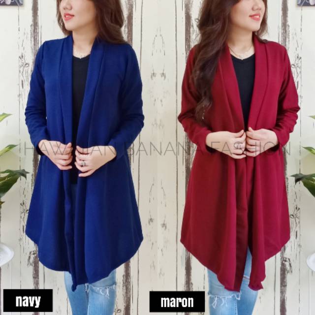 HB FO - LONG CARDIGAN WARNA / LENGAN PANJANG /BAHAN WAFEL / ALL SIZE/ BAHAN WAFEL / 6 WARNA