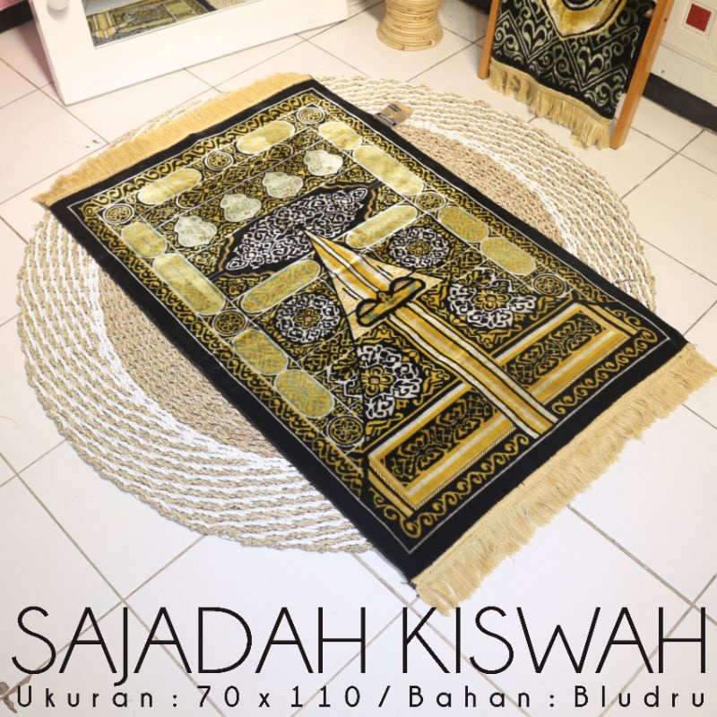 Sajadah Hitam Premium TEBAL LEMBUT DAN HALUS / Sajadah Kiswah Original KISWAH Motif Terbaru