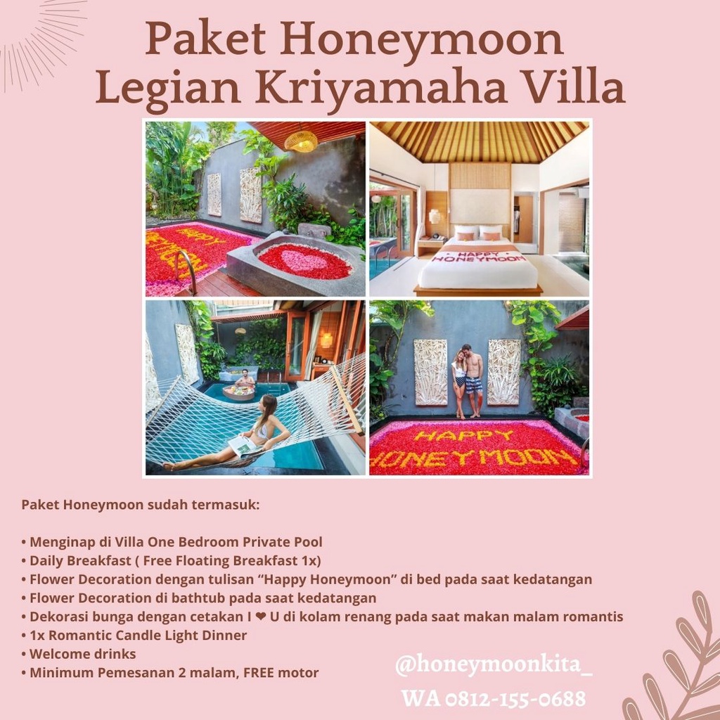 Paket Honeymoon Legian Kriyamaha Villa Bali