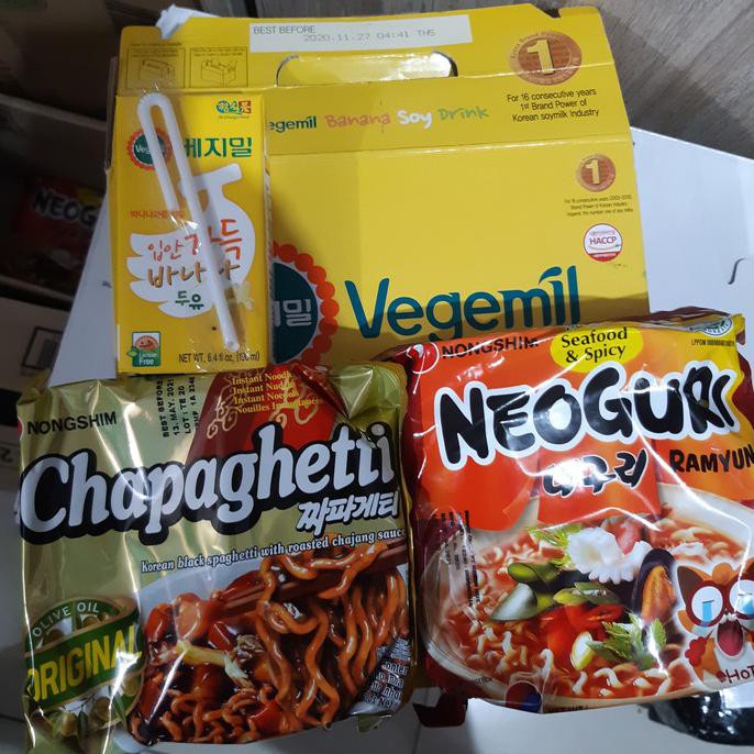 

Terlaris# Paket Chapaguri + Korean Banana Milk - Isi Chapaghetti Neoguri Vegemil