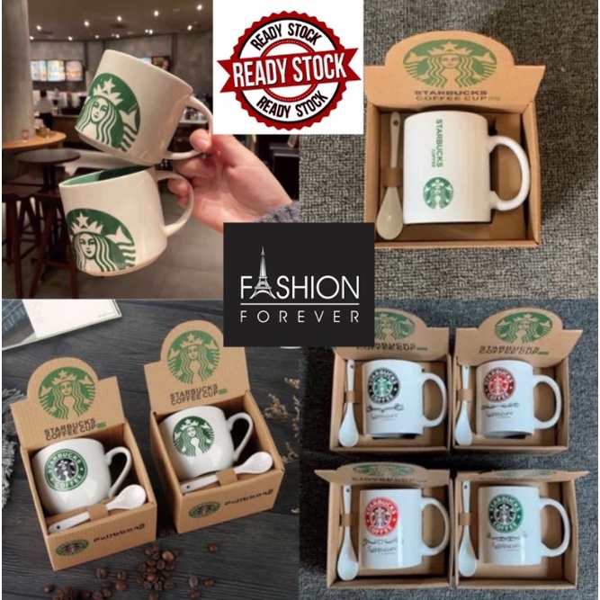 CANGKIR KERAMIK STARBUCKS SET SENDOK KRAMIK GELAS STARBUCKS SET SENDOK KERAMIK BESAR / Gelas Kopi Ca