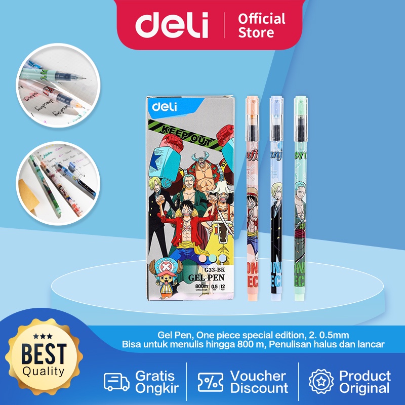 

Deli One Piece School Gel Pen / Pulpen Gel 0.5 mm One Piece Tinta Hitam 12 pcs Dapat Menulis Hingga 800 Meter Penulisan Halus dan Lancar CG33-BK
