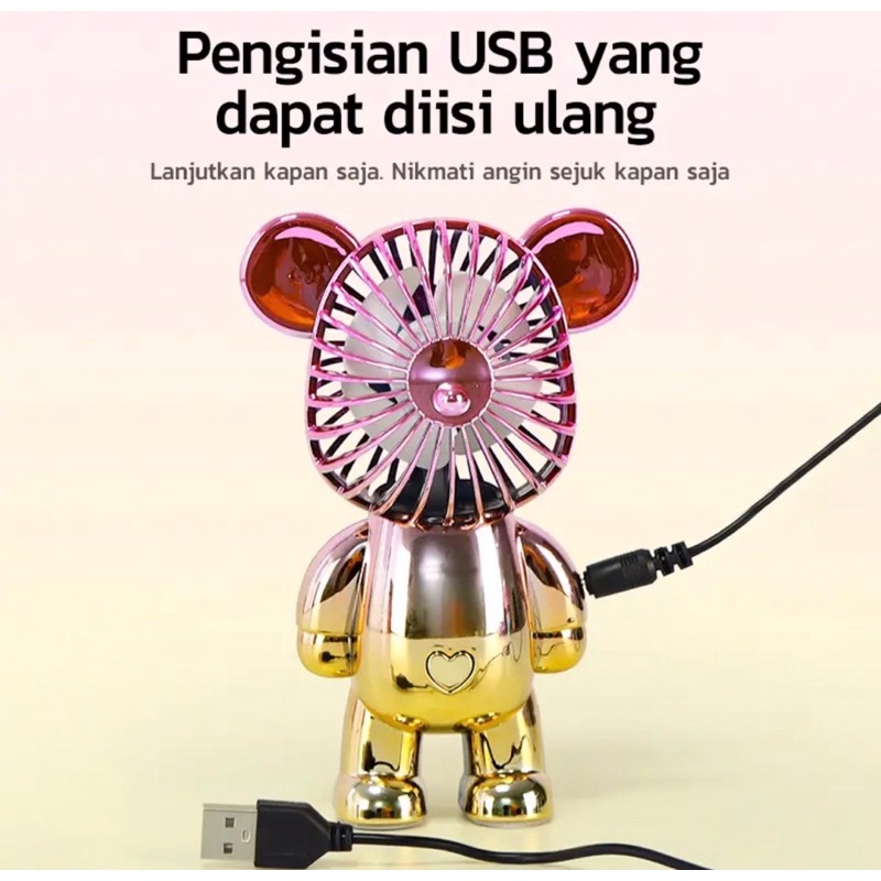 Kipas Angin Bear Brick Viral Chrome Kipas Portable Traveling