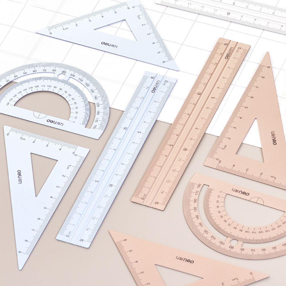 Penggaris Aluminium Agustina Set Pengukur Hollow Straightedge Siswa Segitiga Penggaris Busur Derajat Ujian Alat Tulis