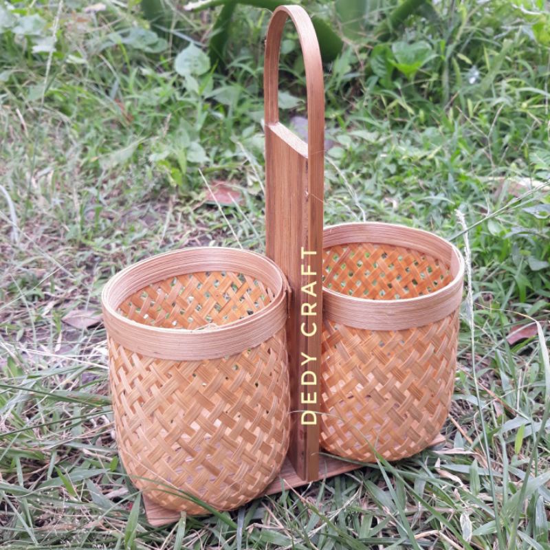 

tempat pensil /sendok bambu doble