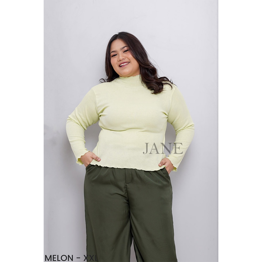 JANE COLLECTION || Atasan Wanita Lengan Panjang Kaos Hijabers Rajut Agnes Knit Turtleneck Longsleeve