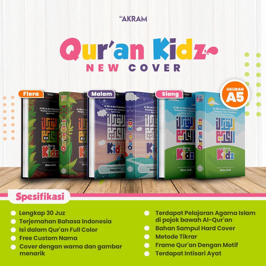 AL-AKRAM Qur'an Kids Berwarna A5 Custom Nama - Flora