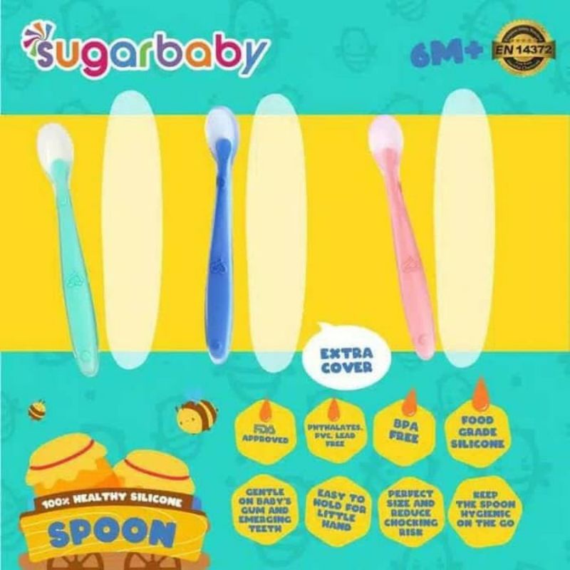 Sendok Silicon, Sendok Makan Bayi, Peralatan Makan, Perlengkapan Makan Bayi,Sendok Makan Bayi Sugar Baby Silicone Spoon Set 2PCS - Perlengkapan Set Sendok Makan Anak Bayi Silikon Isi 2