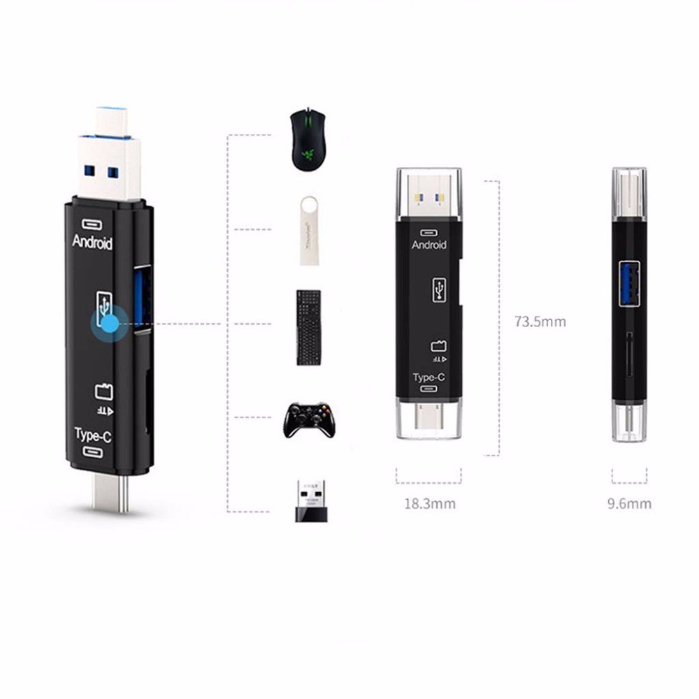 Portable OTG Card Reader USB Type C Micro USB - D-188 - OMCR1HBK Black