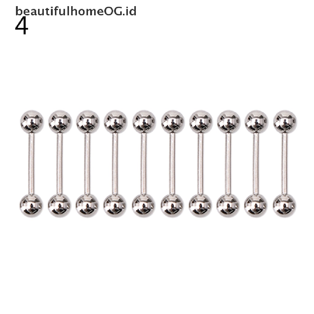 10 Pcs Cincin Tindik Lidah Puting Bentuk Barbel Bahan Stainless steel