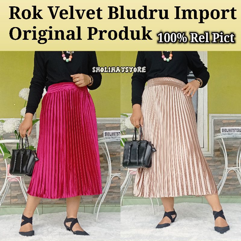 Rok plisket velvet premium import pendek 7/8 ukuran jumbo bb sampai 75kg / Rok bludru plisket premium tebal / rok velvet premium tebal / Rok plisket brludru pendek 7/8 Rok plisket velvet pendek 7/8 / havana skirt / skirt korea