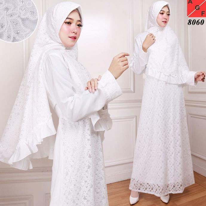 Baju Gamis Wanita Jumbo / Gamis Brukat / Syari Putih Umroh / Busana Zoraidaidasp