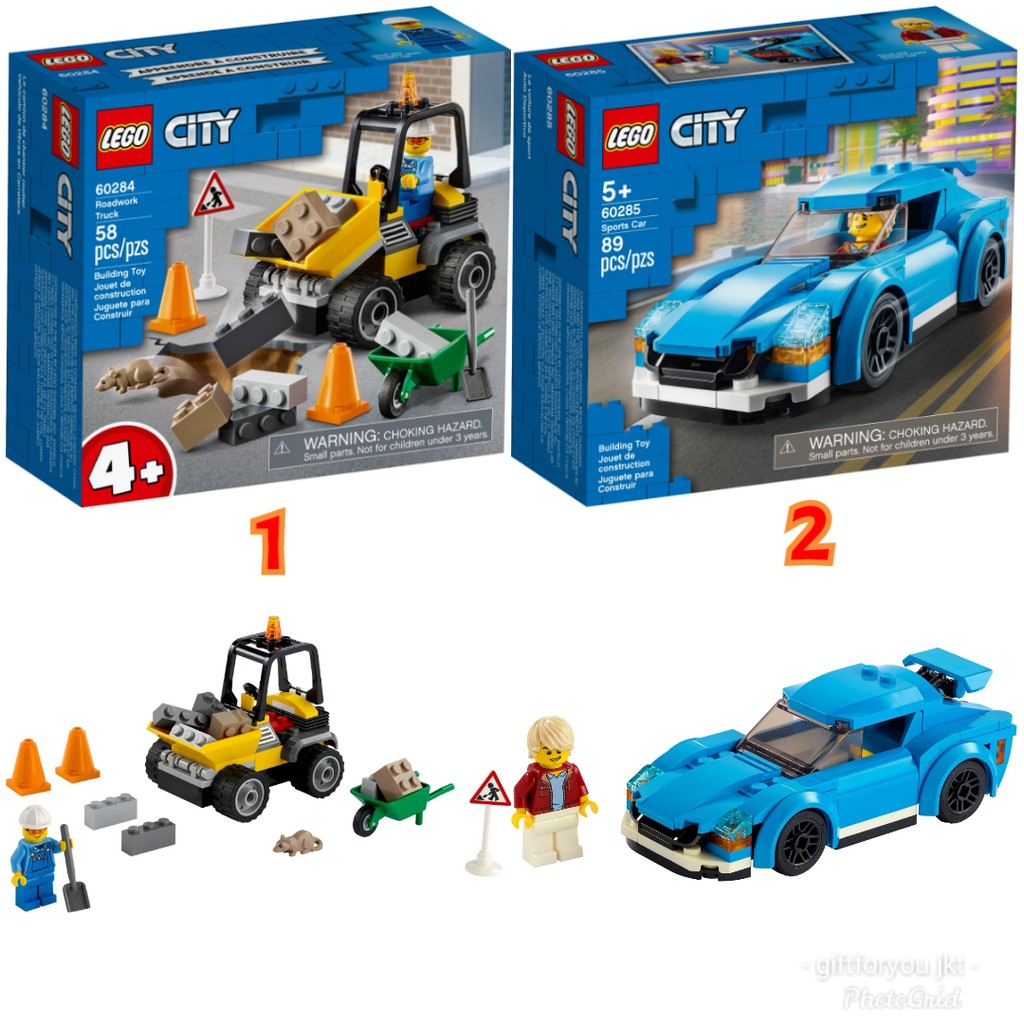 Lego City 60284 60285 Roadwork Truck Sports Car Mainan Bricks Anak Toy Kid Original