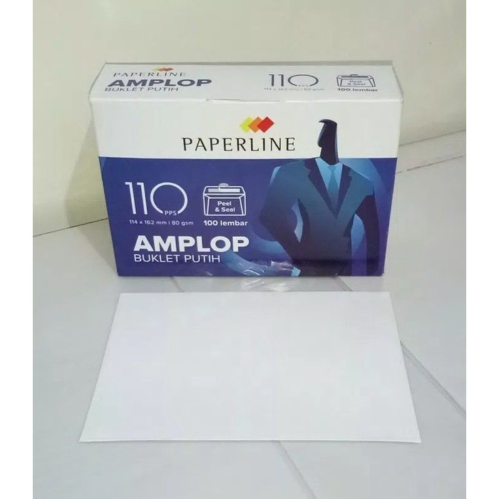 

Amplop Paperline 110 pps per Pak / Box / Dus Amplop 110 Putih (100 lembar)