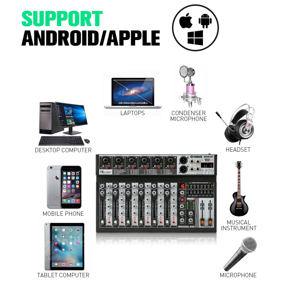 Mixer suara YAMAHA mixer profesional 6/4-channel MX06BT / MX04BT mixer EQ efek 16DSP sinyal USB Bluetooth/MP3 amplifier KTV amplifier tahap perfo