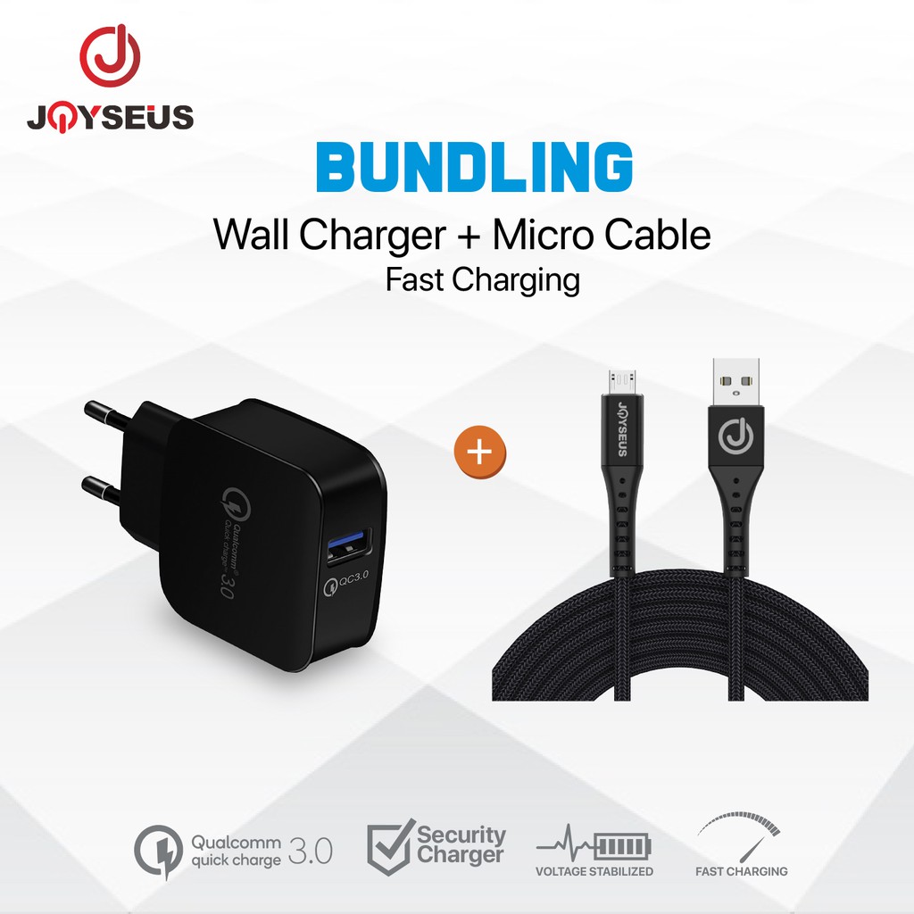 Charger JOYSEUS QC3.0 Quick Charging Black + MICRO USB Cable 3A