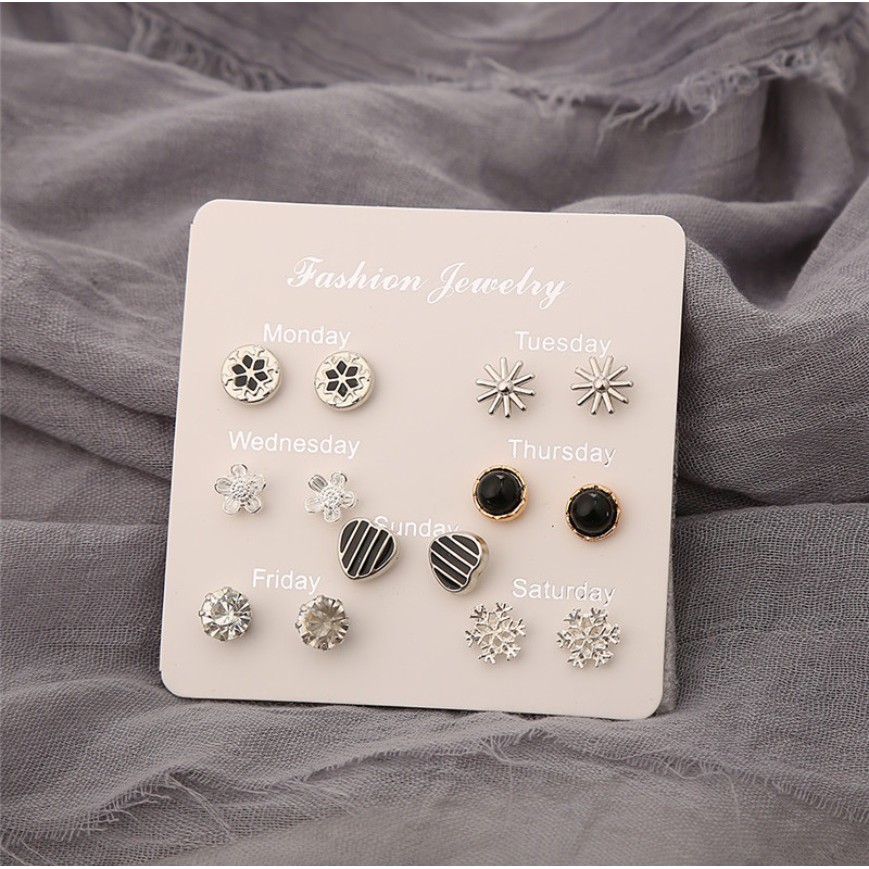 7 Pasang Anting Tindik Tusuk Set #2 Satu Minggu Week Ins Korea Fashion Plug Earrings Korean Style