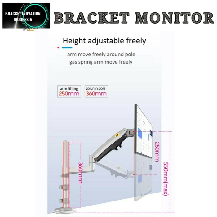 Stand monitor meja Bracket monitor meja 14-32&quot; Full Motion North Bayou