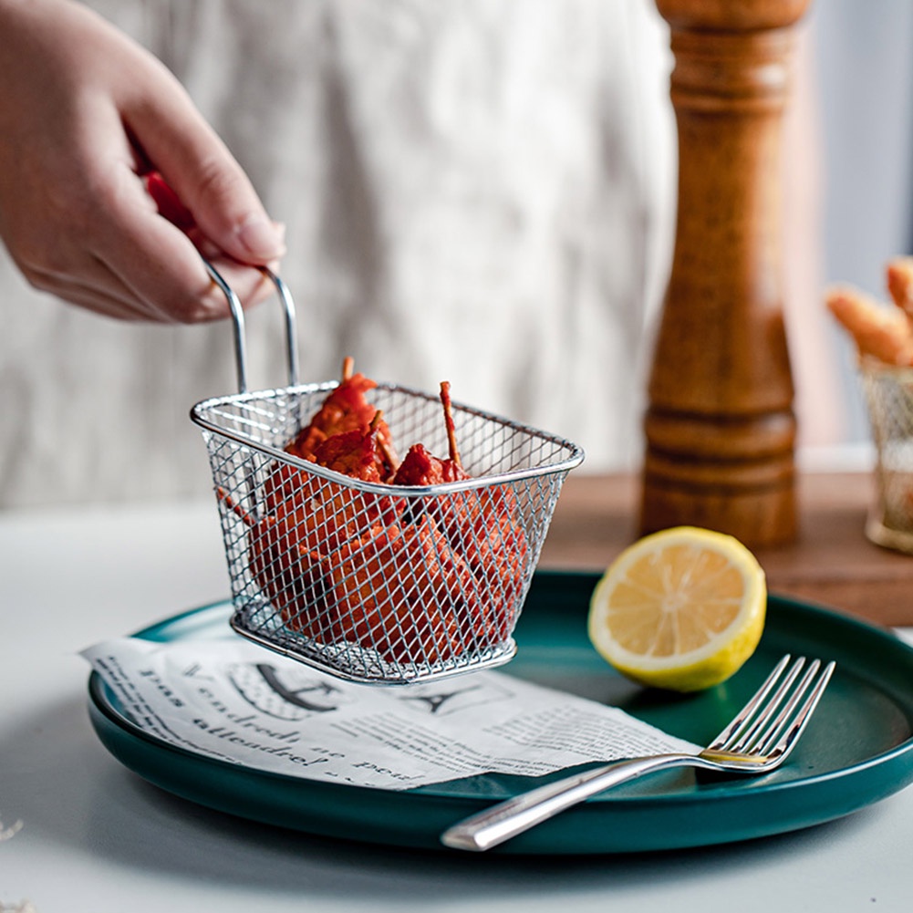 French Fries Serving Basket  Wadah Keranjang Saji Wadah Kentang Goreng Cemilan Stainless Fried Basket