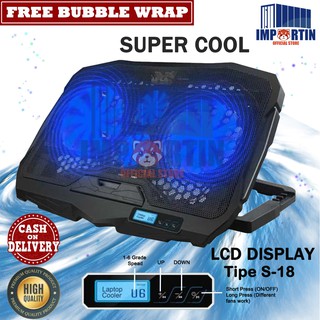 Cooling Pad Laptop Cooler Fan Laptop / Kipas Pendingin Laptop Super Kencang S18 4 Fan Blue LED