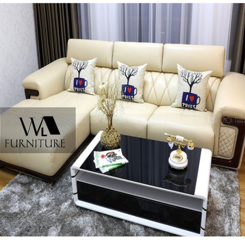 Sofa Kulit Minimalis Sofa Tamu Fullseat Meja Sofa Kayu Jati Elegant