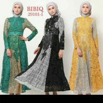 Gamis Brokat Pesta Mewah Bibiq 29101- Bibiq Fashion Maxidress Baju Muslim Import Bahan Brukat