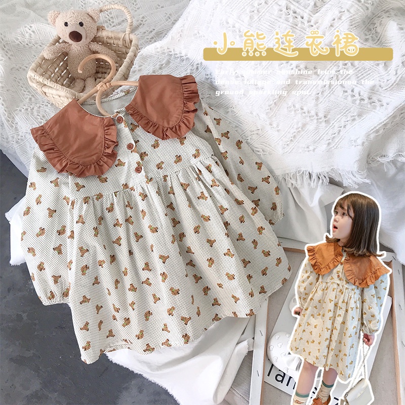 DRESS Anak Perempuan Dress COLLAR DOLL Dres bayi motif korea Baju Dress Anak Cewek Korea elegan lengan panjang Import