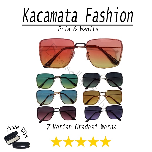 KACAMATA FASHION KOREA FRAME BENTUK AVIATOR LENSA WARNA GRADIASI - KACAMATA KOTAK MODEL KOREA ANTI UV FREECASE