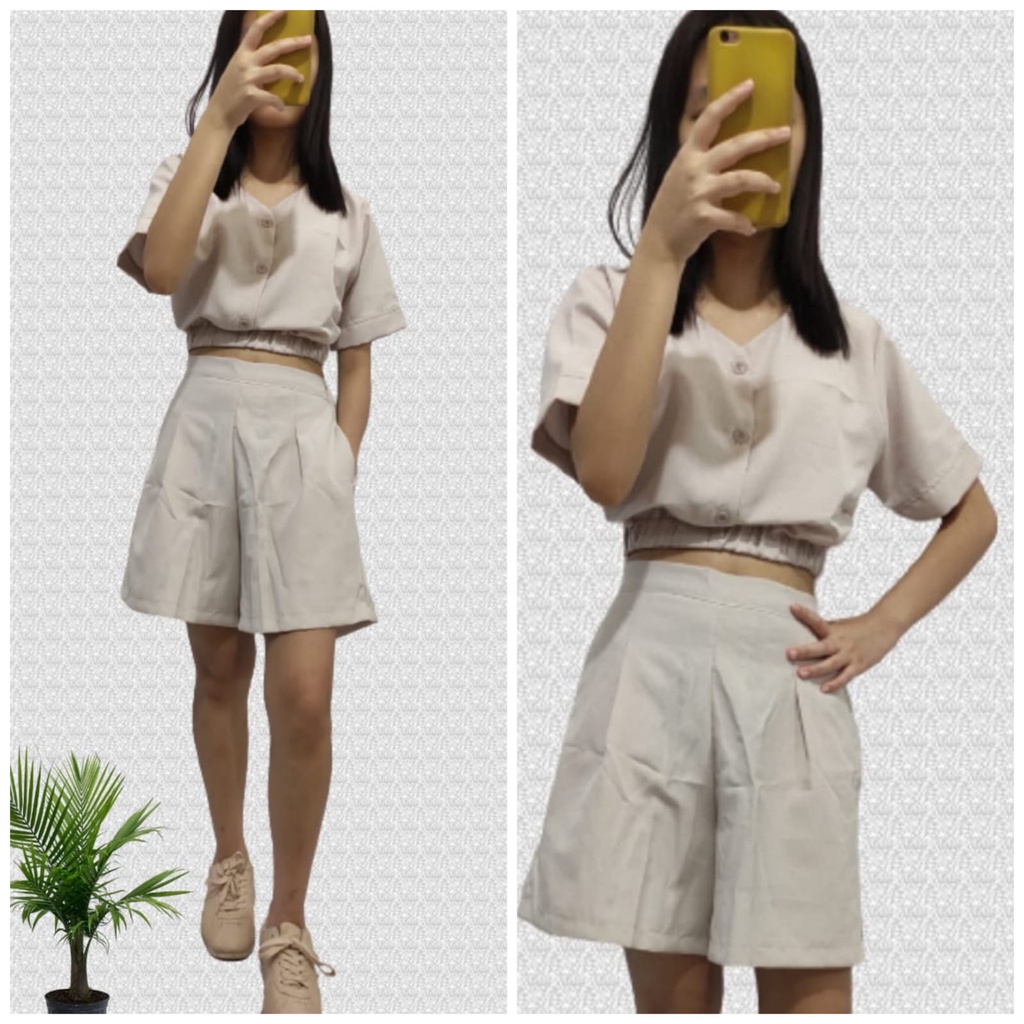 Setelan Wanita Crop Celana Pendek/ Set Fashion CARLA REAL PICT