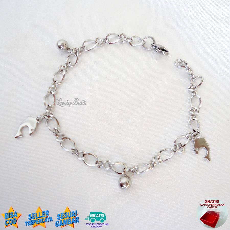 Lovelybutik - Gelang Titanium Asli  Anti Luntur Rik4 Dolphin Gelang Tangan Wanita Rantai Ukuran 18 cm BONUS KOTAK PERHIASAN