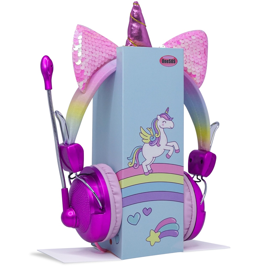 Headphone Unicorn OS Diamond + Mic Candy Glitter Bando Glamor Headset Anak Headphone Bass Lucu Bertanduk CaseSeller