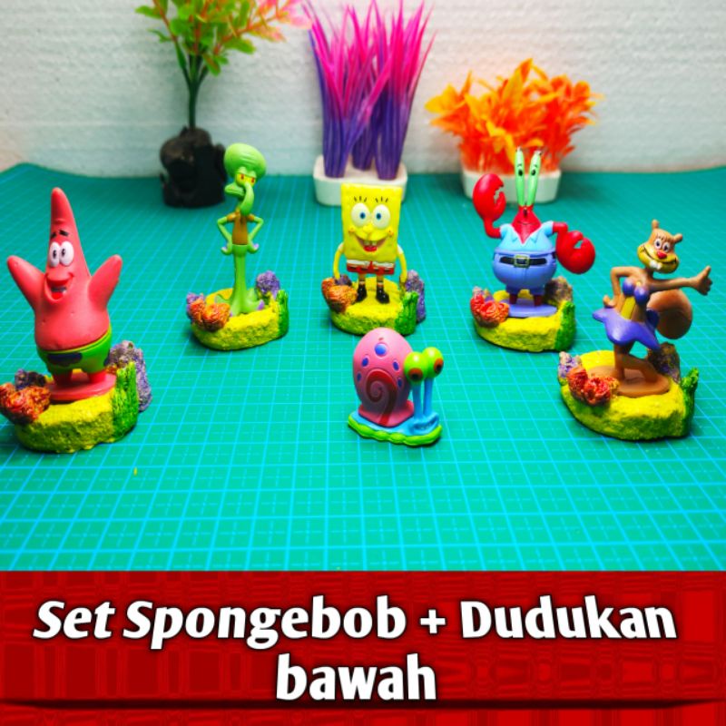 Full set hiasan aquarium karakter Spongebob dkk
