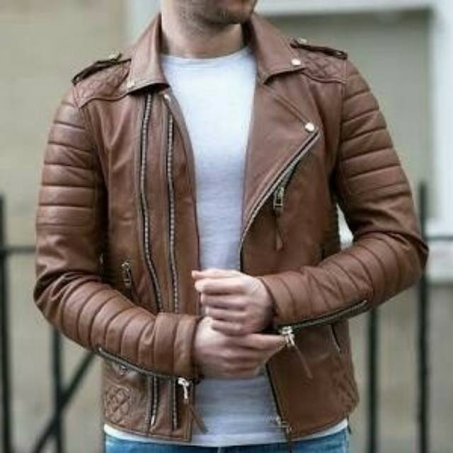 Jaket kulit pria semi racing jaket kulit asli pria jaket kulit motor jaket kulit cowok warna coklat