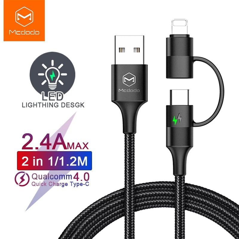 Mcdodo Kabel USB To USB TYPE C Convert To Lightning QC 4.0 2.4A Quick Charger PD 3.0