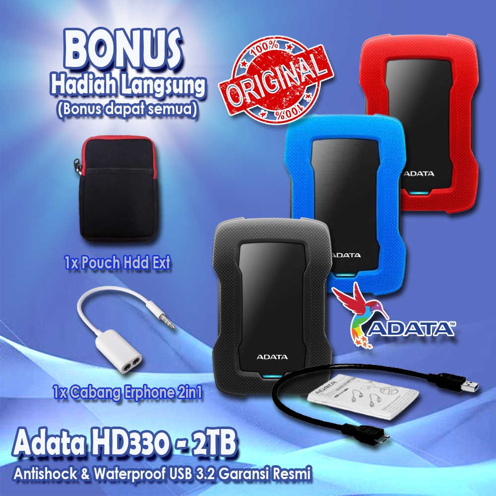 Hardisk Eksternal 2tb Adata HD330 antishock USB 3.2 / Hdd External - GARANSI RESMI