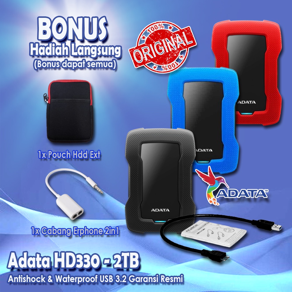 Hardisk Eksternal 2tb Adata HD330 antishock USB 3.2 / Hdd External - GARANSI RESMI