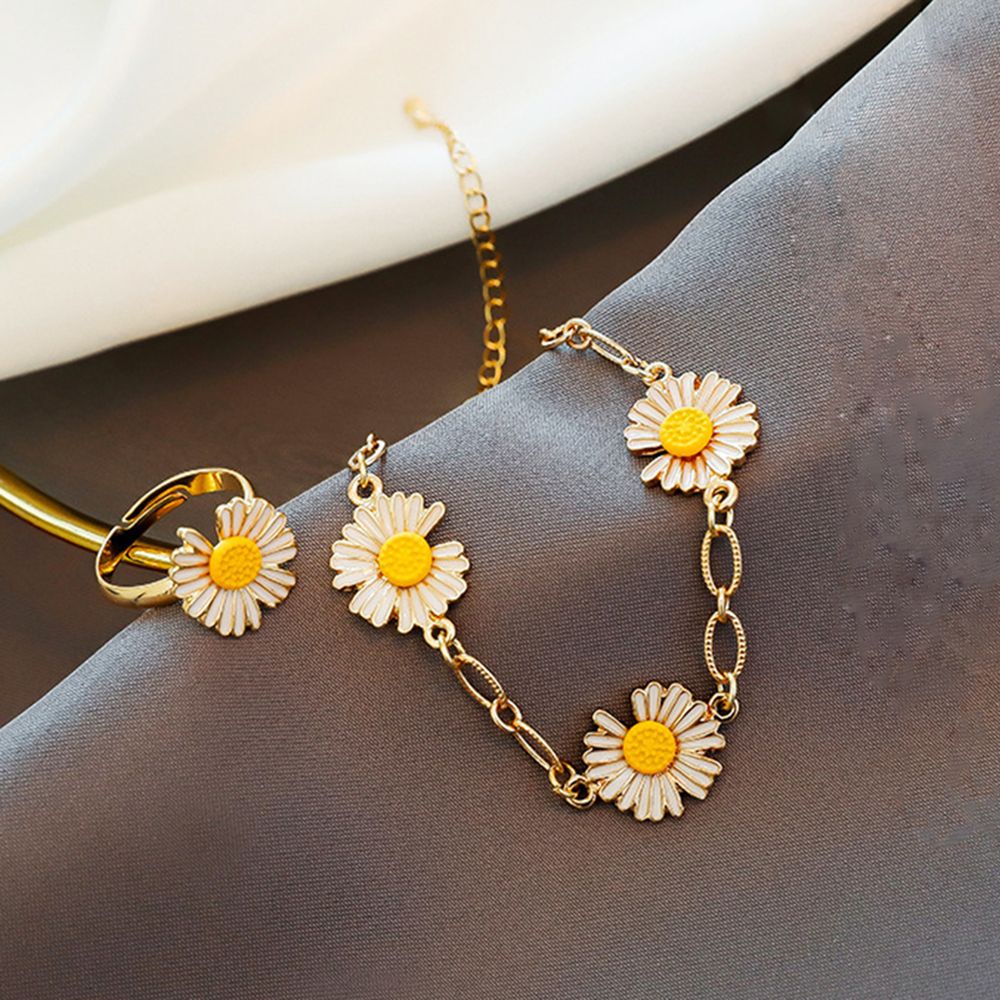 Gelang Cincin Rantai Dapat Disesuaikan Desain Bunga Matahari Daisy Kecil Untuk Perhiasan Wanita Sun Flower