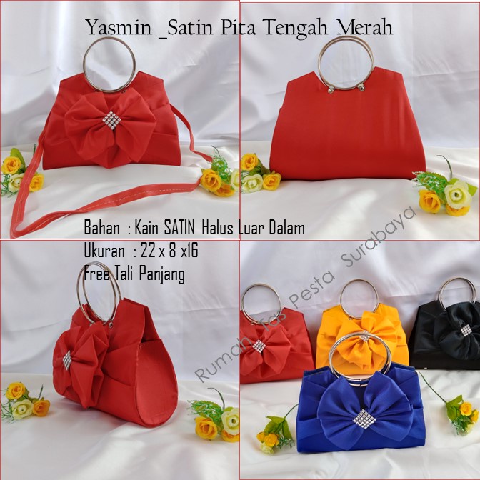 Tas Etnik,Tas Kekinian,Tas Satin,Yasmin _Satin Pita Tengah Merah