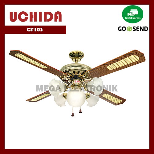Uchida CF103 Kipas Baling Ceiling Fan 52 inch Brass 5 Lampu