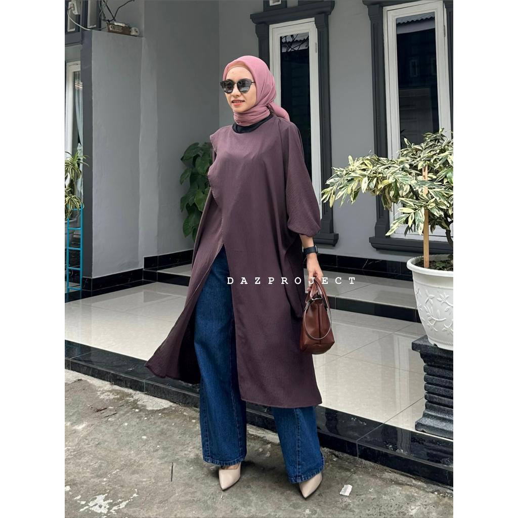 Mista Tunik Jumbo LD 168 tangan karet ! Azura Tunik Polos blouse Crincle Airflow Lengan Karen by Dazproject