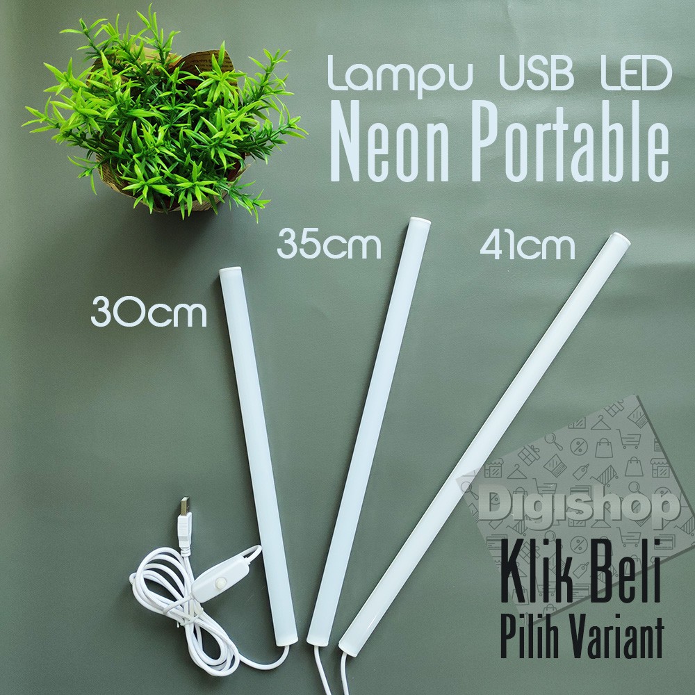 (Makassar) Lampu Neon USB Panjang Strip Tabung LED Belajar Kerja Dapur Komputer Portable Tempel