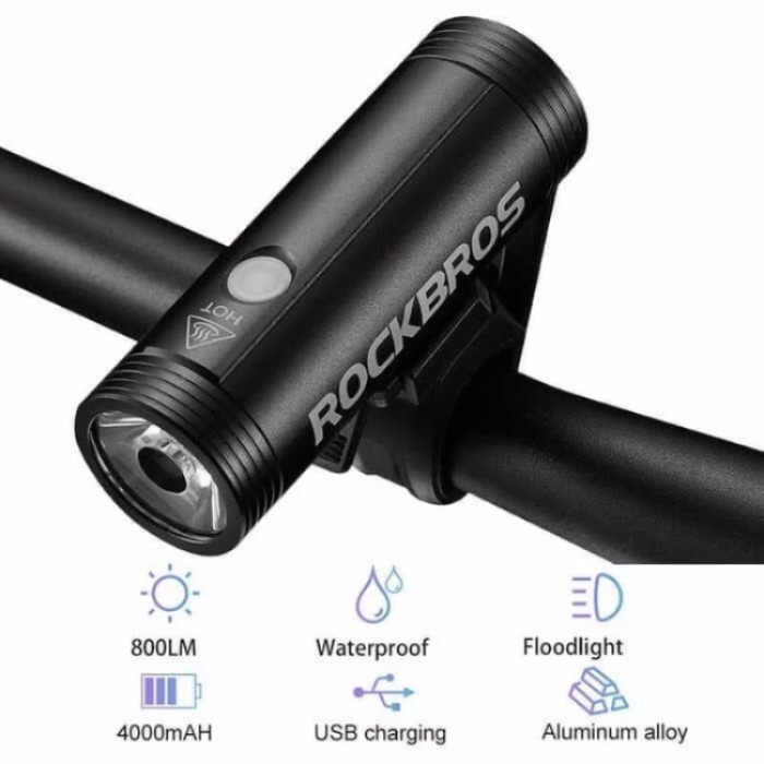 Lampu sepeda Rockbros R1-800 LM usb waterproof flashlight