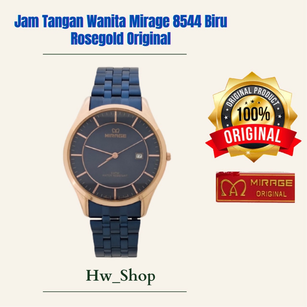 Jam Tangan Wanita Mirage 8544 Biru Rosegold Original