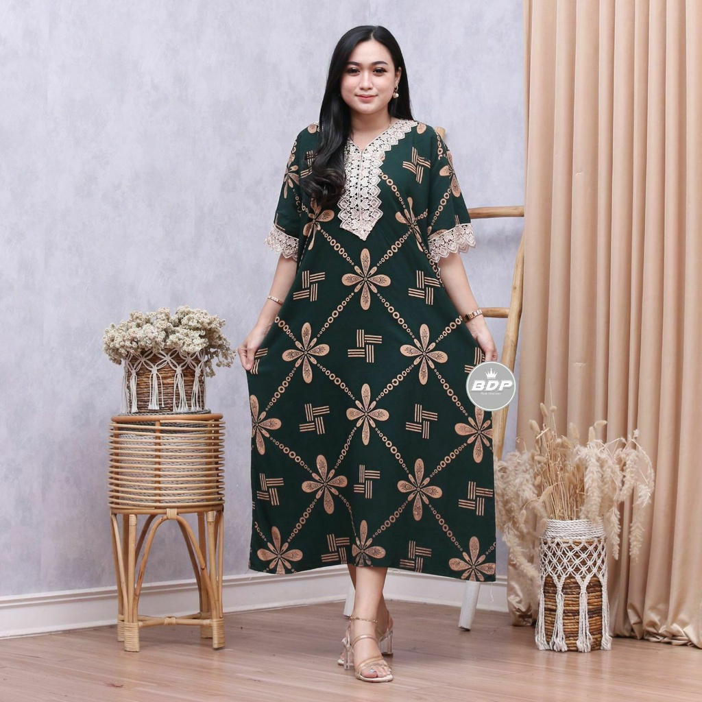 Dianputri - Daster Arab Zeema | Rayon Super Grade A | Resleting Depan Busui | Renda Milo Ori-tiara ijo botol