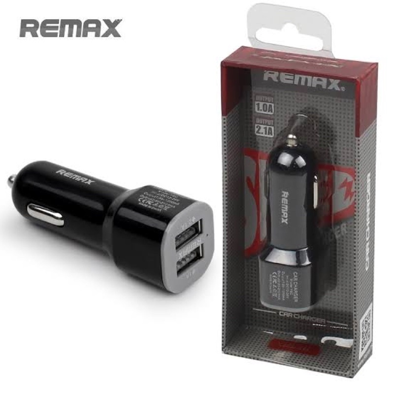 (REMAX) Adaptor Car Charger Dual Port Usb Kepala Charger Mobil 2.1A Black Good Quality