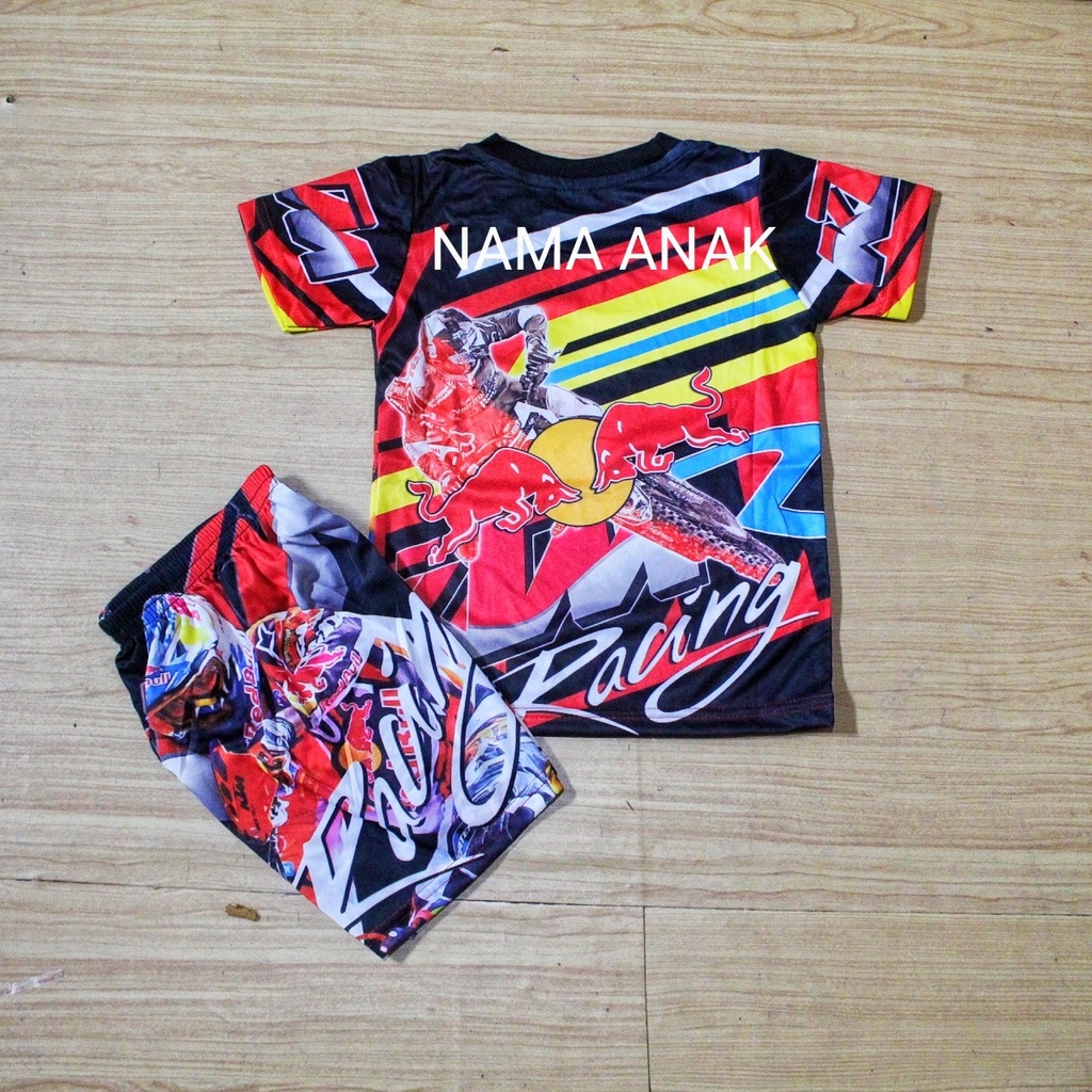 Setelan baju motor cross baju balap anak lengan pendek