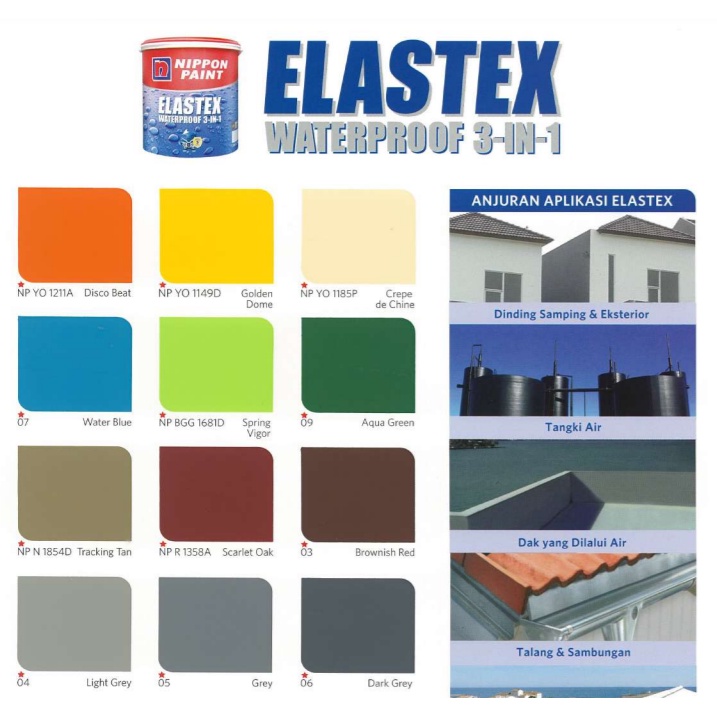 Tumblergrafik Asli 100% Elastex 3 In 1 Nippon Paint 1Kg / 1 Kg Warna Putih Abu Abu Biru Hitam Merah