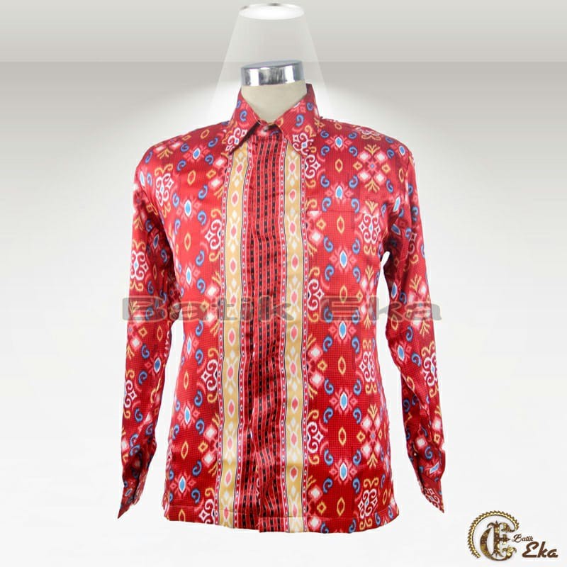 Baju Batik Sutra Merah Lengan Panjang